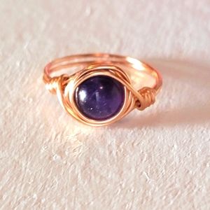 Wire Wrapped Amethyst Stone Ring Size 6